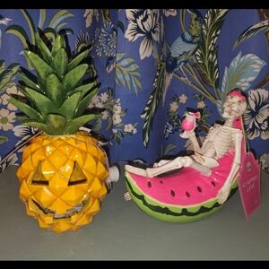 New! Summerween Halloween Pineapple Jack-O-Lantern & Skeleton on Watermelon 🍍🍉
